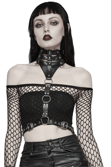 Daring PU Leather Body Harness with Choker for Women